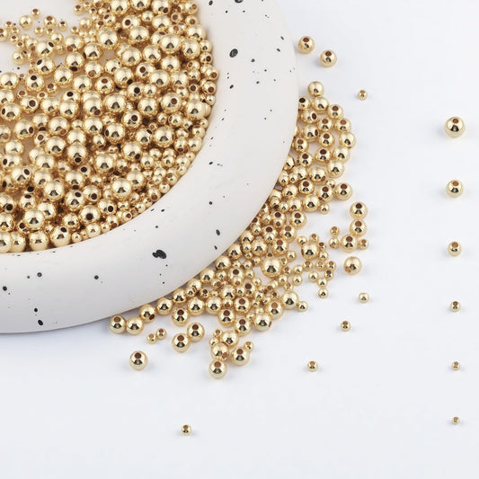480pcs 2/2.5/3/4/5/6mm 18K Gold Filled Round Spacer Beads,Ball Seamless Spacer Beads,for DIY Jewelry Bracelet Necklace Making Findings (18K Gold)