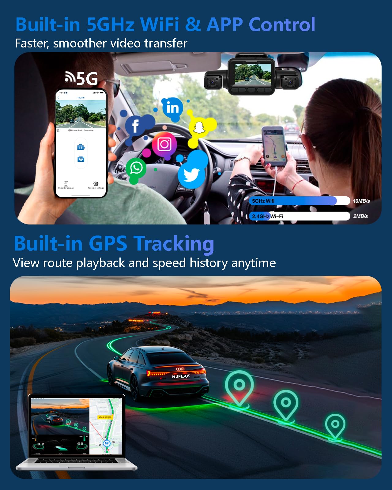 AI 4K Dash Cam Front and Rear Recording with Driver Monitoring System, STARVIS 2, 360° View 4 Channel Dashcam Free 64G Card, 5G Wi-Fi GPS, 3" Touch Screen, Night Vision, 24/7 Parking Mode, V8 MAX