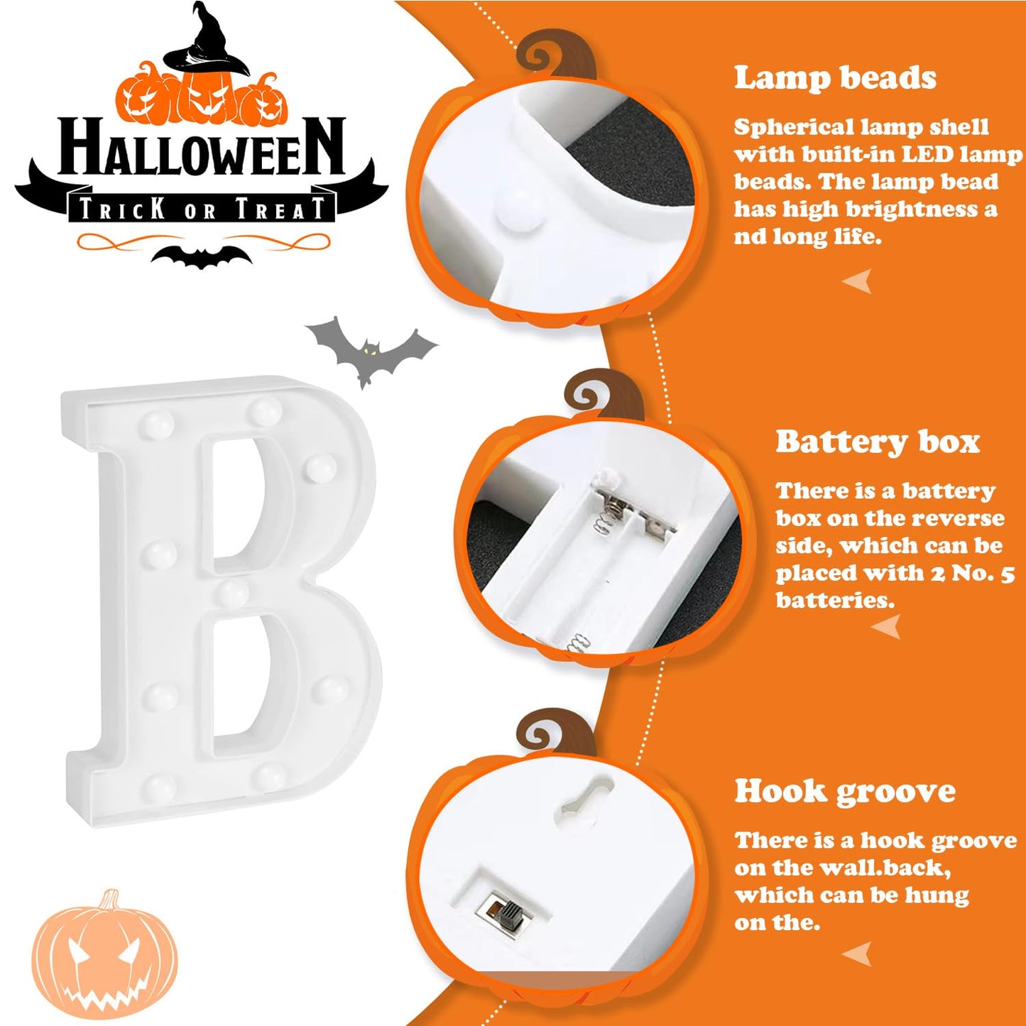 ZUOKEMY Halloween Decorative Lights - Light up Letter "BOO" Sign Halloween Outdoor Family Room Kitchen Fireplace Tabletop Party Decoration Supplies