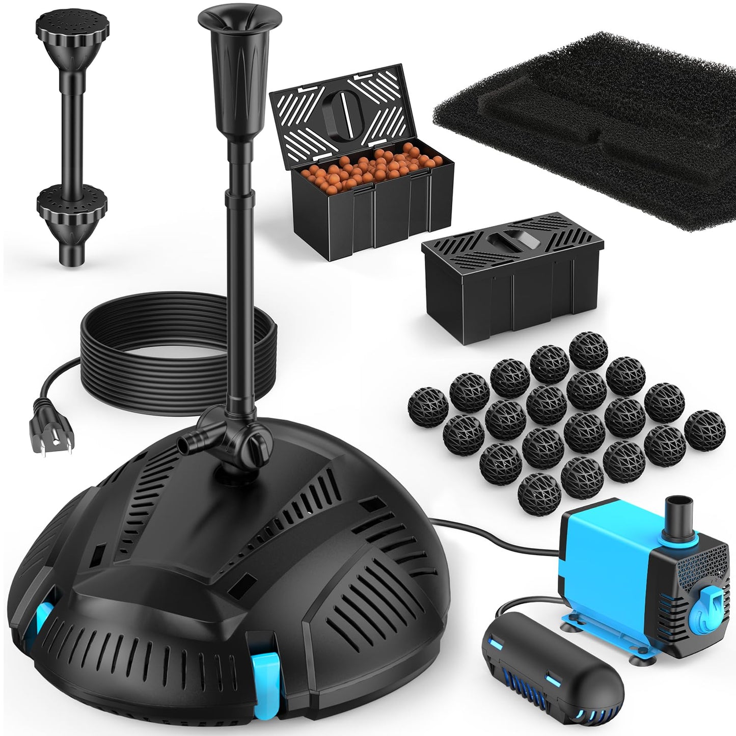 POPOSOAP Pond Filter with Pump Fountain Kits Built-in UV Clarifier, 660GPH/40W Pond Filters for Outdoor Ponds Clearing, Garden Fish Tank, Aquarium, and Add Water Features