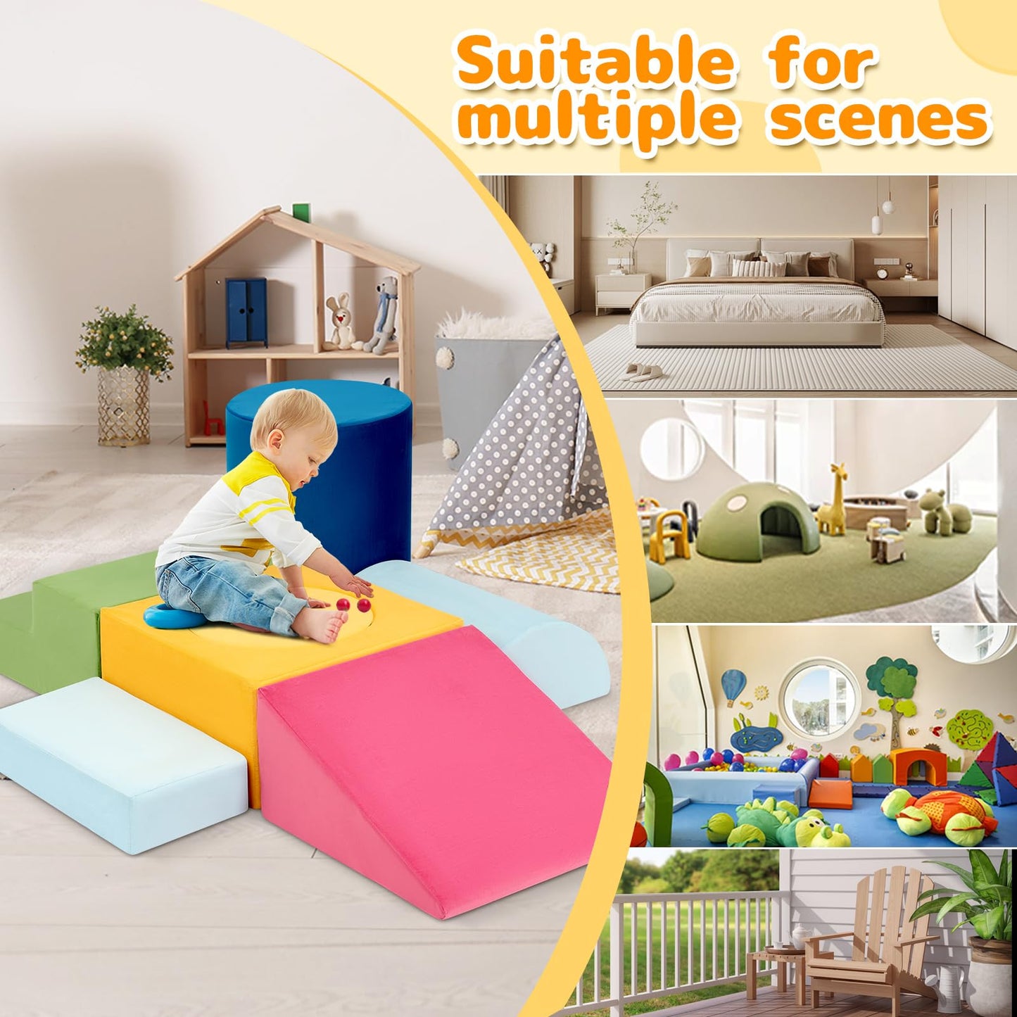 Edbuosy Toddler Climbing Toys Indoor, 7-Piece Colourful Foam Climbing Blocks, Soft Play Climbing for Toddlers, Modular Crawling & Sliding Play Set for Toddlers 1-3 Years Old