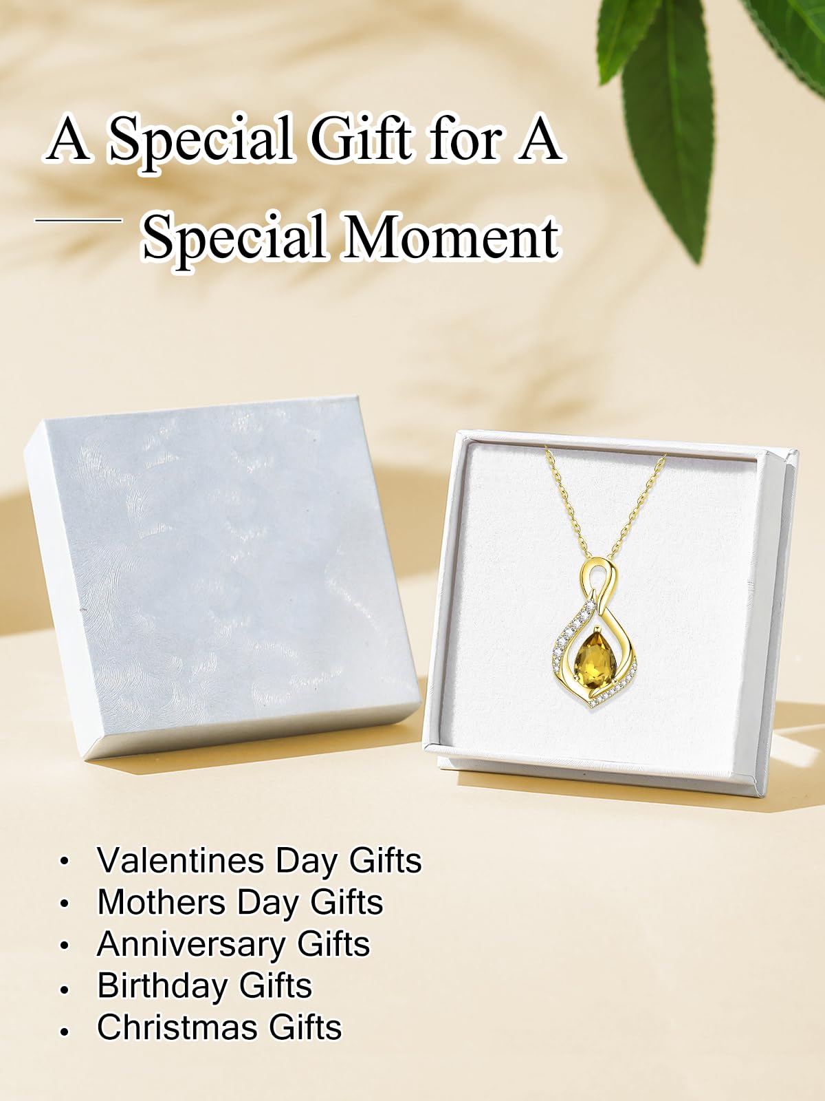JIYVY32 Citrine Infinity Necklace for Women November Birthstone Necklaces 14k Gold Plating Anniversary Birthday Gifts for Wife Her Mom Girlfriend Birthstone Jewelry Gifts for Women