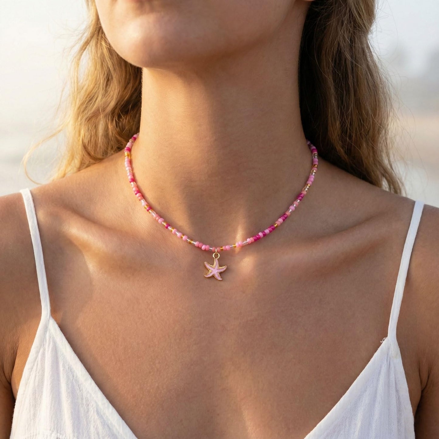 Lameybrt Cowrie Shell Surfer Necklaces, Hawaiian Beach Handmade Choker Set for Women, White Rice Bead with Black Accents, Bohemian Summer Seashell Choker 2 Piece Set, Perfect for Summer Beach Vacation, Birthday, Mother’s Day & Holiday Gifts (Shell 15 Pink