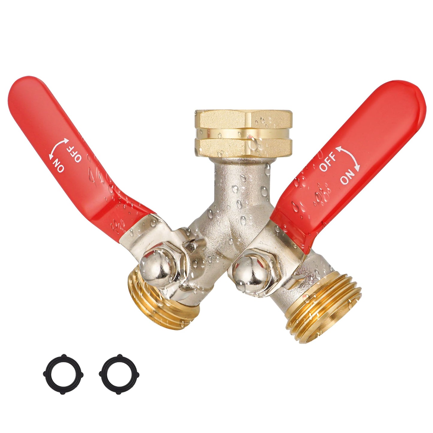 EJW Hose Splitter 2 Way, Garden Hose Splitters, Heavy Duty Faucet Splitter,Rv Brass Water Hose Y Splitter, Double Hose Connector, Spigot Splitter, Two Way Hose Manifold Valve 3/4 Inch GHT Thread.