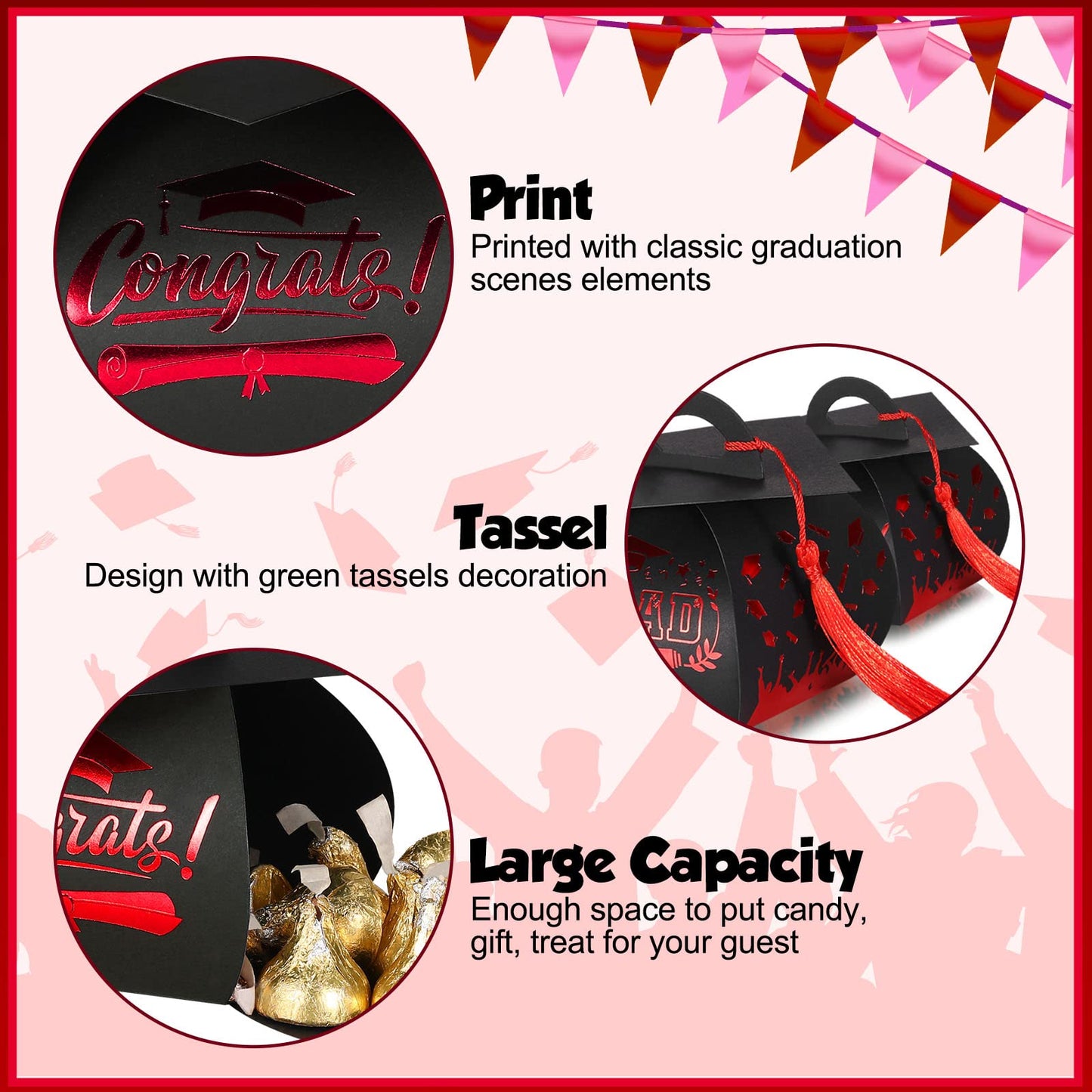 TaoBary 30 Pcs Graduation Cap Gift Boxes Graduation Decorations Class of 2026 Candy Box with Tassel for 2026 Grad Party Favors Supplies(Red)