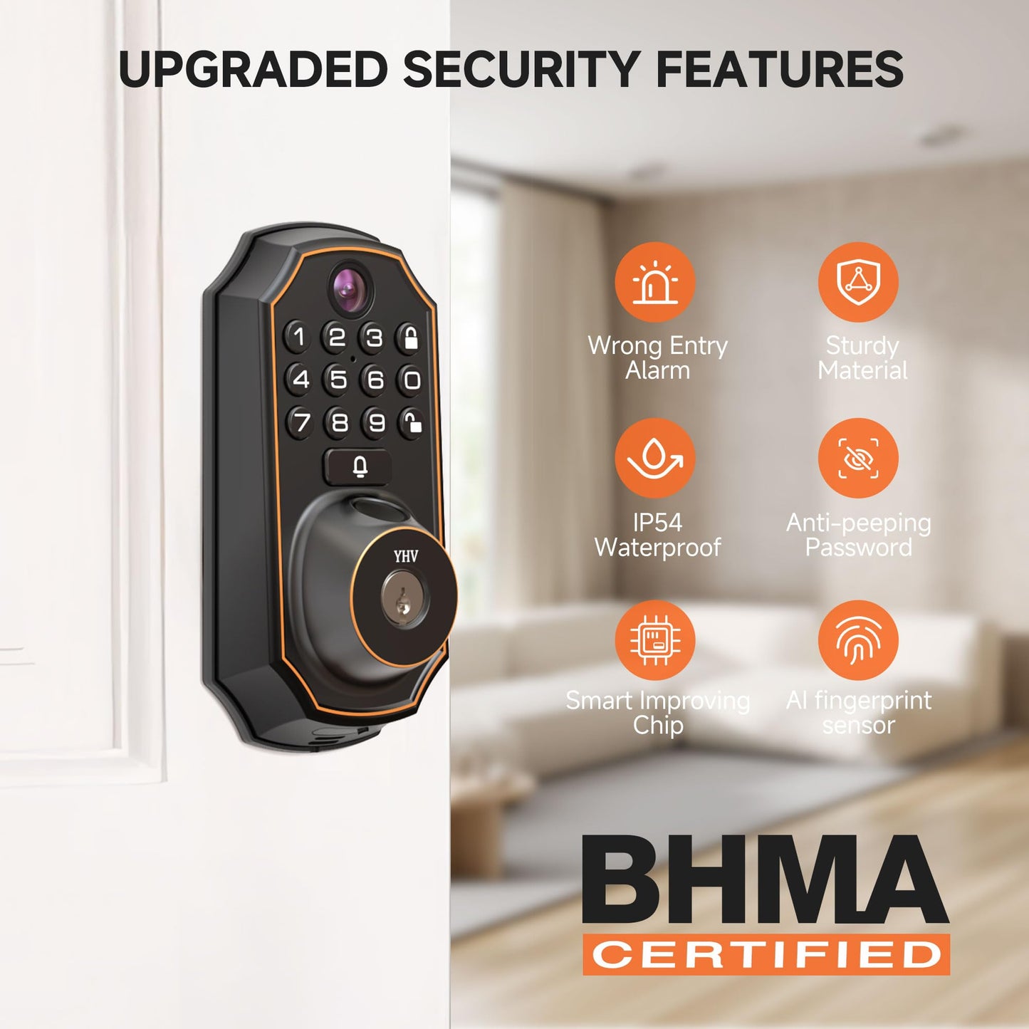 YHV Keyless Entry Door Lock with Camera Fingerprint Smart Door Lock with App Remote Control, Wi-Fi Connected Electronic Keypad Code Deadbolt Auto Unlock for Front Door