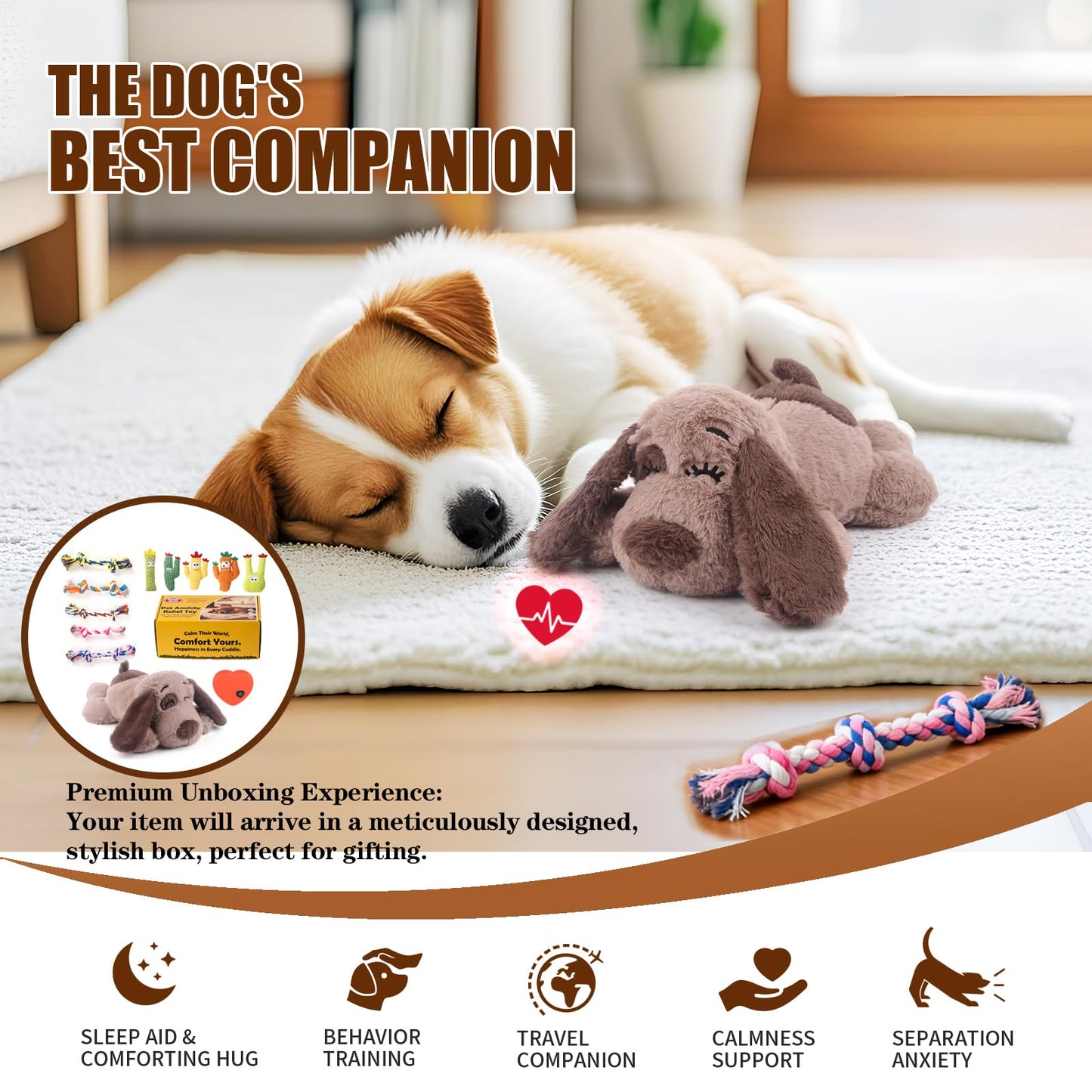 BEVERLYSHARK Heartbeat Puppy Toy Dog Anxiety Relief Calming Aid Heartbeat Stuffed Animal Behavioral Training and Sleep Aid Comfort Dog Toy Crate Training Heartbeat Dog Toy for Small Medium Large Dogs