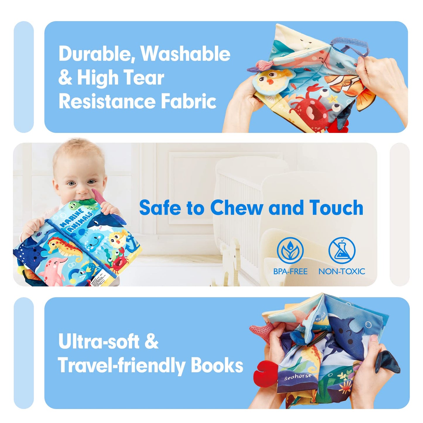 hahaland Baby Books 0-6 Months, Infant Tummy Time Toy Baby Toys 6 to 12 Months Touch Feel Book Baby Gifts for Boy Girl 0-3 Months Learning Toy Baby Birthday Easter Basket Stuffers(Single)