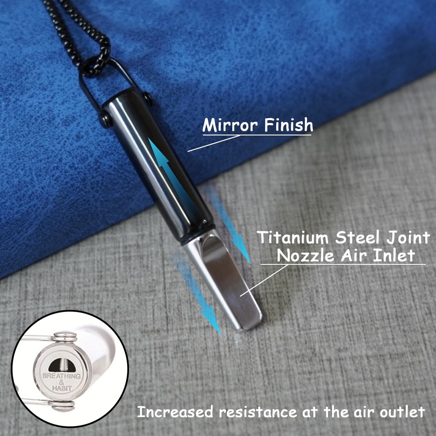 Breathing Necklace to Quit Smoking, Stainless Steel Smokeless Inhaler, Deep Breathing Aid, 3 Unscented Sponge Cores, Portable Velvet Bag, for Yoga, Office, Study, Meditation(Black)