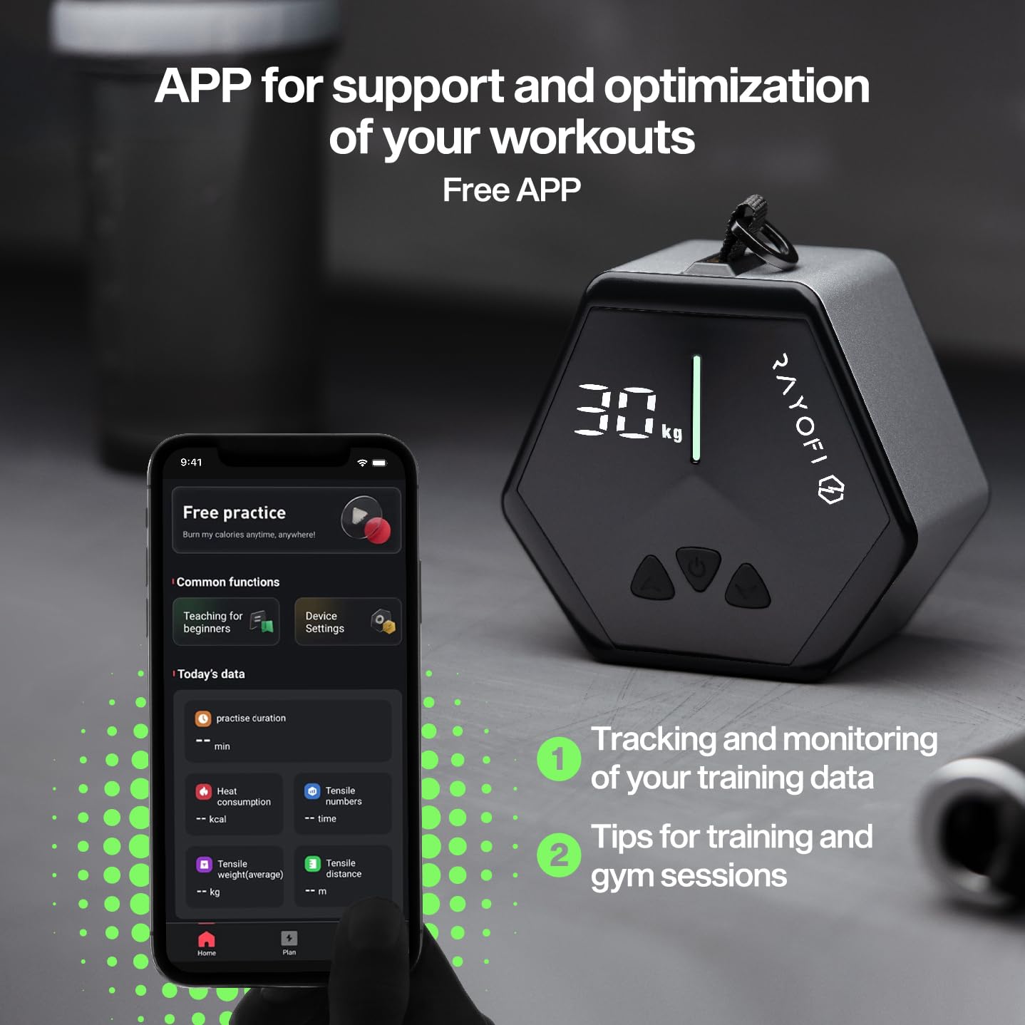 Rayofi GO-Tone Portable Cable Gym, 7-66LB Adjustable Resistance Band, App & Bluetooth Connection， Multifunctional Fitness Equipment, Suitable for Home & Travel (Black)