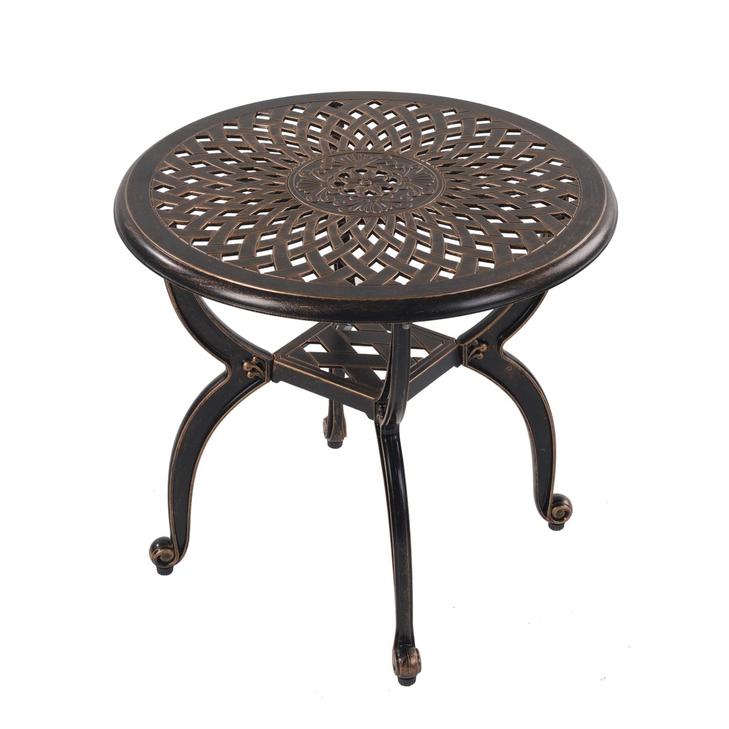 WILOUNGE Cast Aluminum Outdoor Side Table,Small Patio Table,Outdoor Coffee Tables for Patio,Garden,Balcony, for All Weather (Copper, Round)