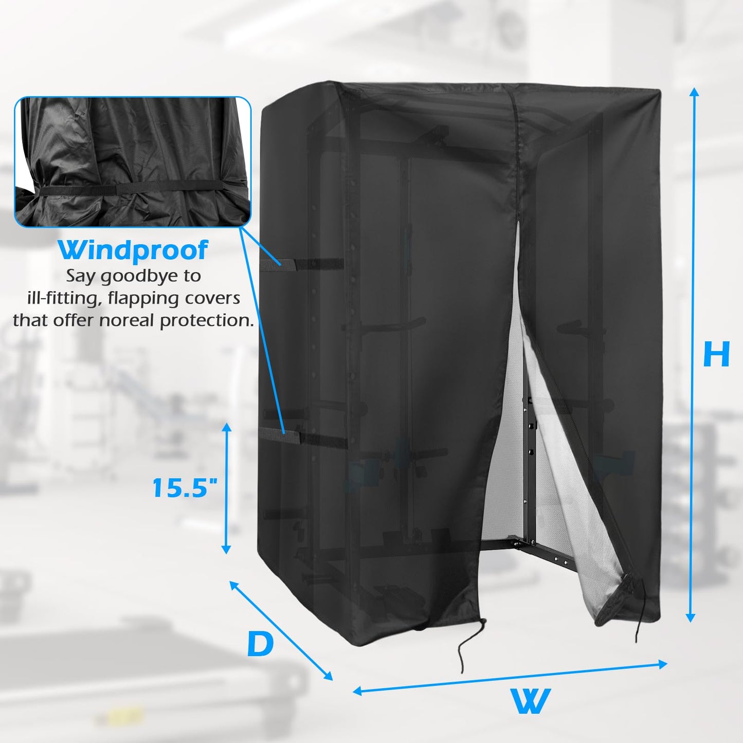Squat Rack Cover, Waterproof Outdoor Gym Equipment Covers with Zipper for Squat Rack/Weight Lifting Rack/Home Gym Workout Equipment (65.5"Wx 56"D x 90"H)