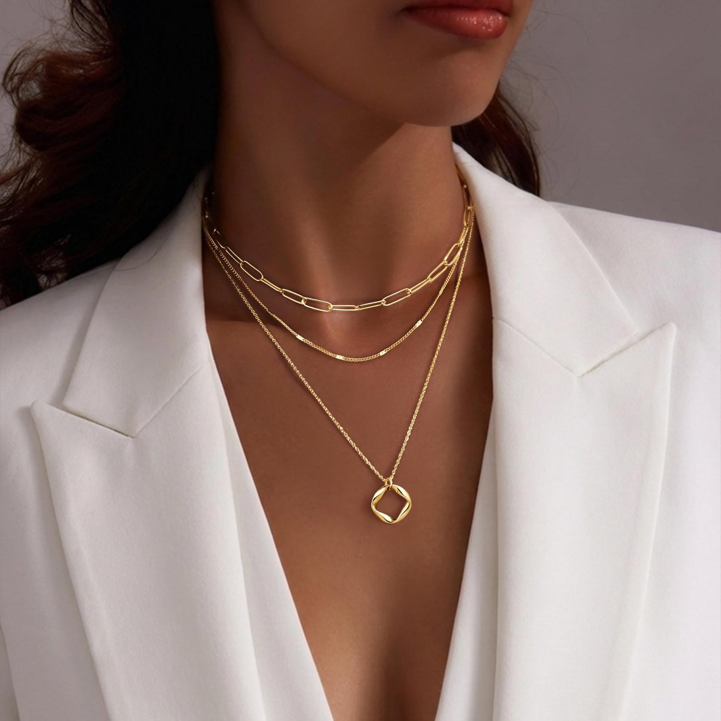 Layered Gold Necklaces for Women,14k Gold Plated Dainty Stackable Choker Necklaces for Women Trendy Layering Geometric Pendant Paperclip Dot Chain Necklace Set Jewelry Set Gifts