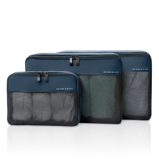 Briggs & Riley Carry On Compression Packing Cube Set - Bag Organizer for Suitcase & Luggage, For Women & Men, Pack Accessories for Vacation - Travel Must Haves, 3-Piece, Navy