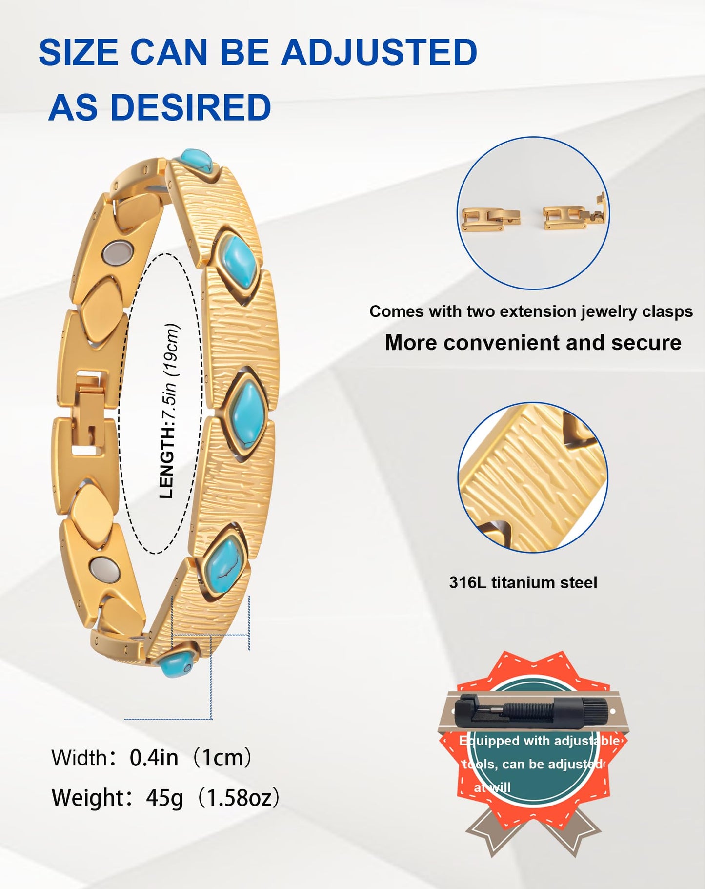MagSølv Magnetic Bracelets for Women, Gold Stainless Steel Magnetic Bracelets for Women, Adjustable Jewelry Gifts
