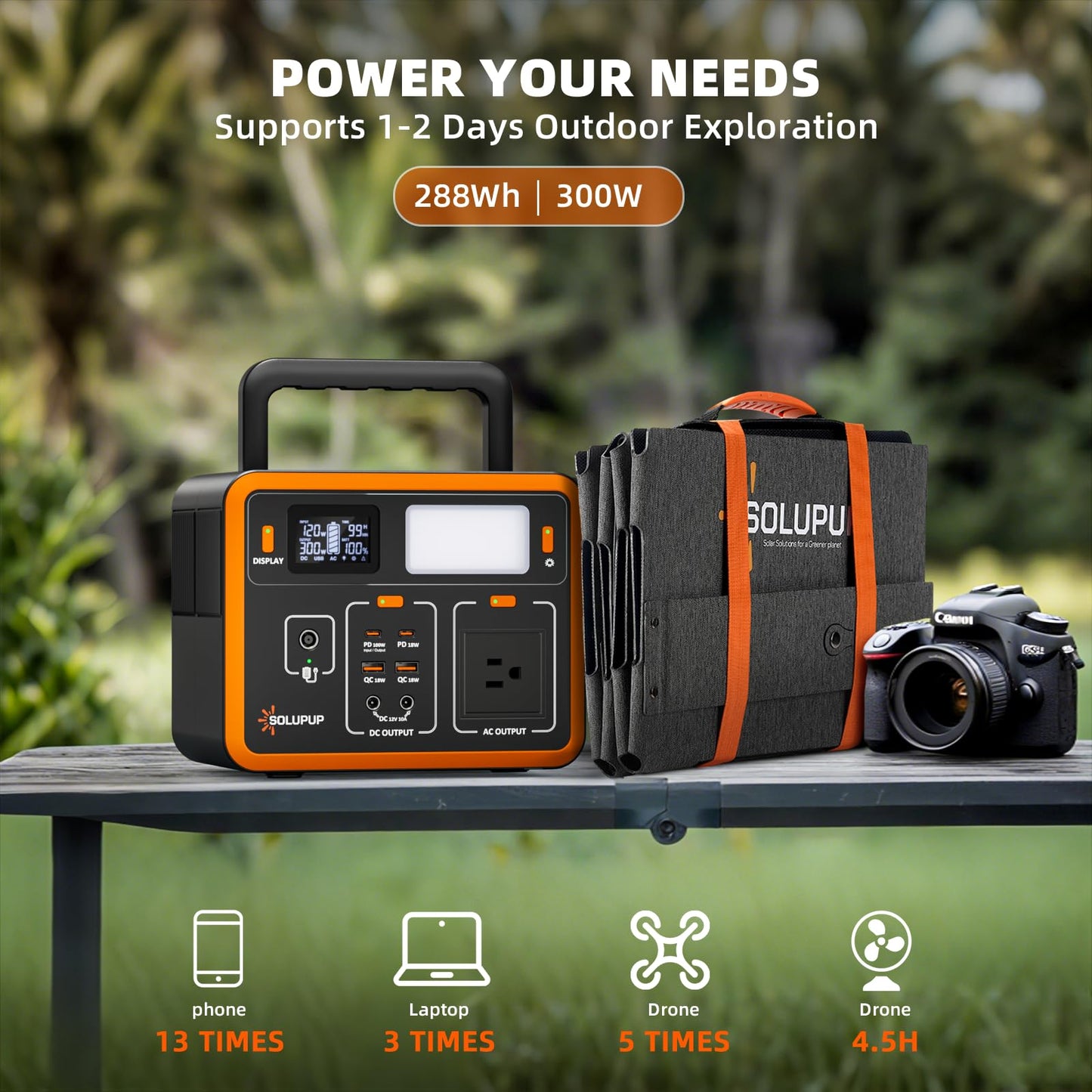 SOLUPUP 288Wh Solar Generator with 100W Foldable Solar Panel, Portable Power Station & Battery Bank Included 8-Fold Design Solar Panel for Camping, RV, Outdoor Adventures