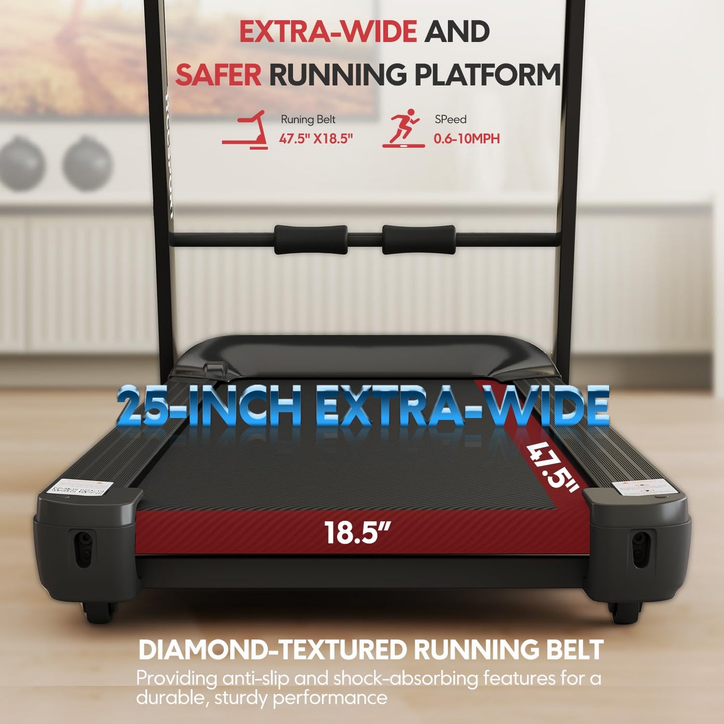 Hccsport Walking Treadmill with 16% Auto Incline, Air Cushioning Shock Absorption 300+ Weight Capacity Foldable Treadmill for Home Office with Pulse Sensors, 10 Mph Speed 18.5'' Wide Belt Quiet Motor