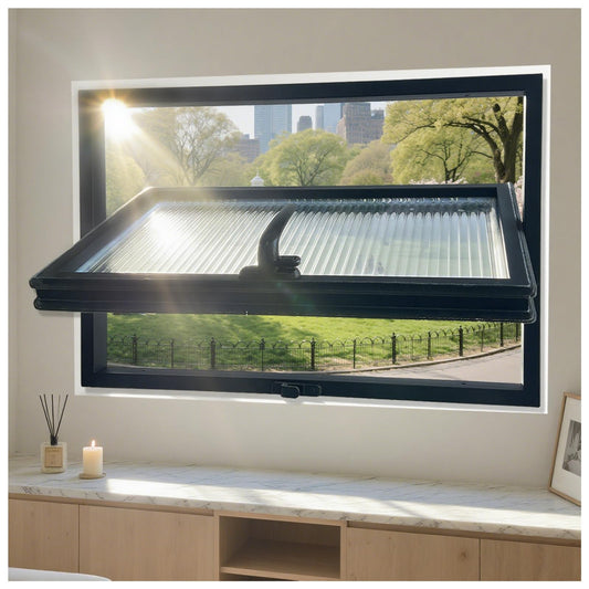 32x24in Windows for houses, 360° Rotation Sliding Window, Flush Mount Rotating Ventilated Windows, Basement Window with Tempered Glass, for Bathroom/Kitchen/Warehouse/Playhouse (Black, 32x24in)