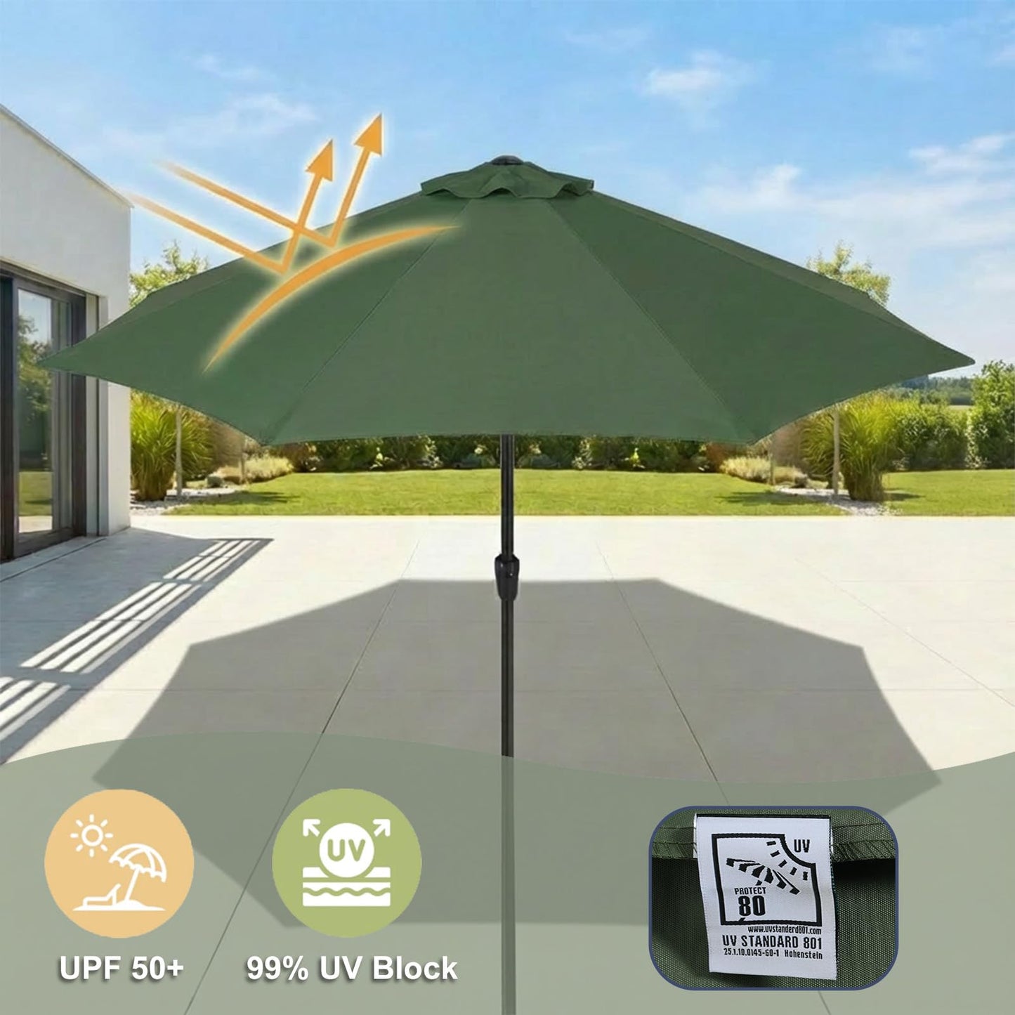 BPS Patio Umbrella Replacement Canopy for 9 ft 8 Ribs Table Umbrella, Outdoor Umbrella Replacement for Market Parasol, Olive Grove Canopy Only