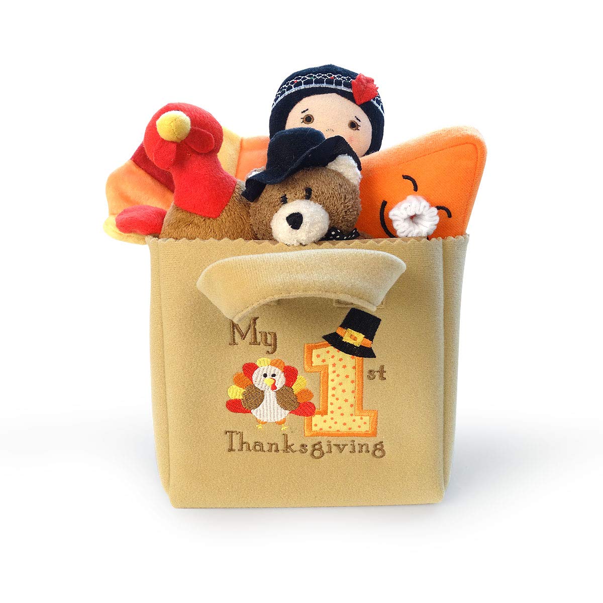 Genius Baby Toys My First Thanksgiving Toy with Plush Gobble Turkey, Teddy Bear, Little Pumpkin Pie, Indigenous Native American Girl - Cute Thanksgiving Toys for Babies Toddlers