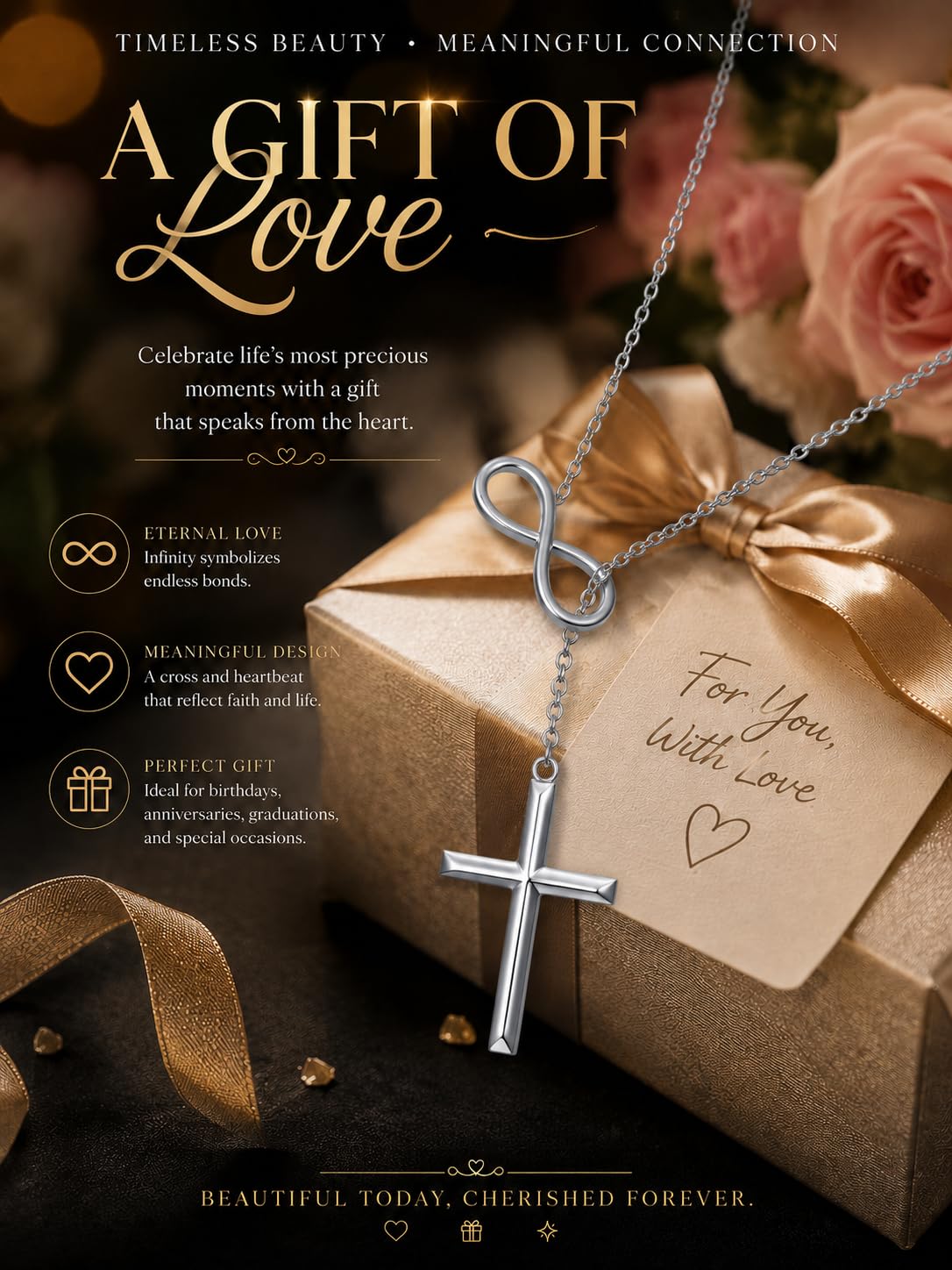 YYB Y Necklace Infinity Cross Pendant Lariat Necklace for Women Drop Necklaces Christian Jewelry Birthday Anniversary Mothers Day Gifts for Mom Sister Girlfriend