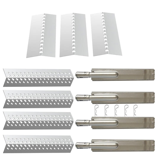 YONYO Stainless Steel 4PCS 16516 Burners + 4PCS 16631 Flame Tamer Flavor bar and + 3PCS 16520 Heat Plate Shield for Bull Grill Replacement Parts,Fits for Lion, Cal Flame 4 Burner Gas Grills