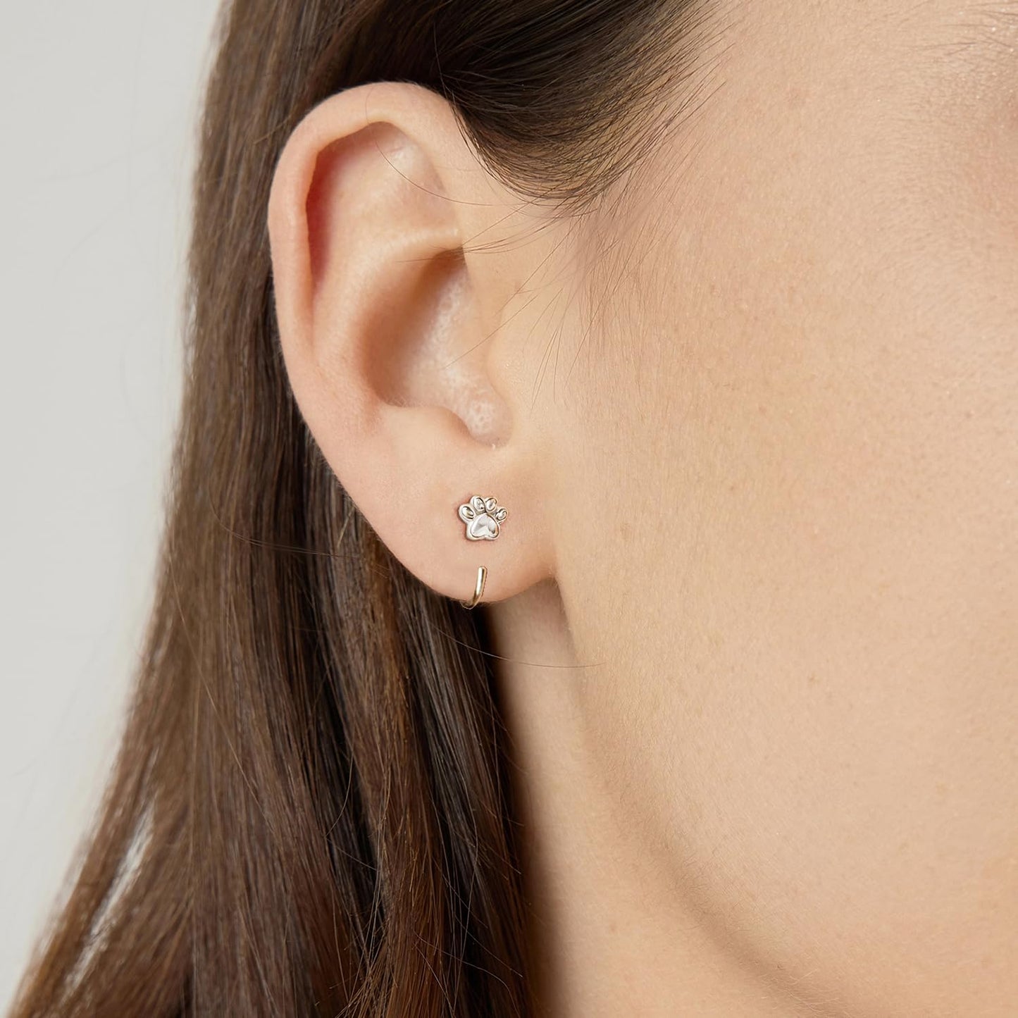 BISAER 925 Sterling Silver Heart Star Small Hoop Earrings, Hypoallergenic Backless Earrings Cartilage Earrings for Women, Dainty Sleeper Earrings with No Back Half Hoop Earrings Jewelry Gift for Her (Pawprint)