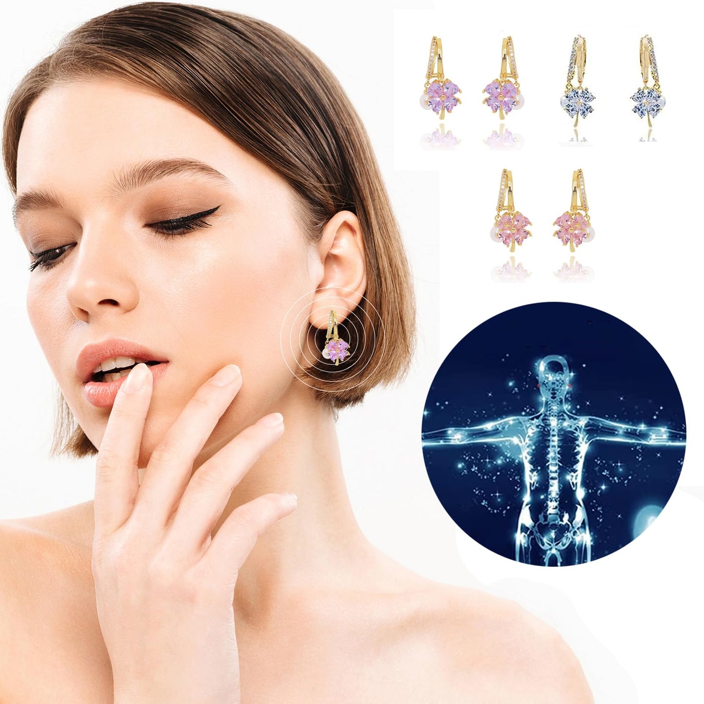 Lymphatic Earrings for Women Clip On Ear Cuff Non Piercing Spiral Lucky Cloud Four Leaf Flower Crystal Minimalist Fashion Jewelry Christmas Birthday New Year Gifts