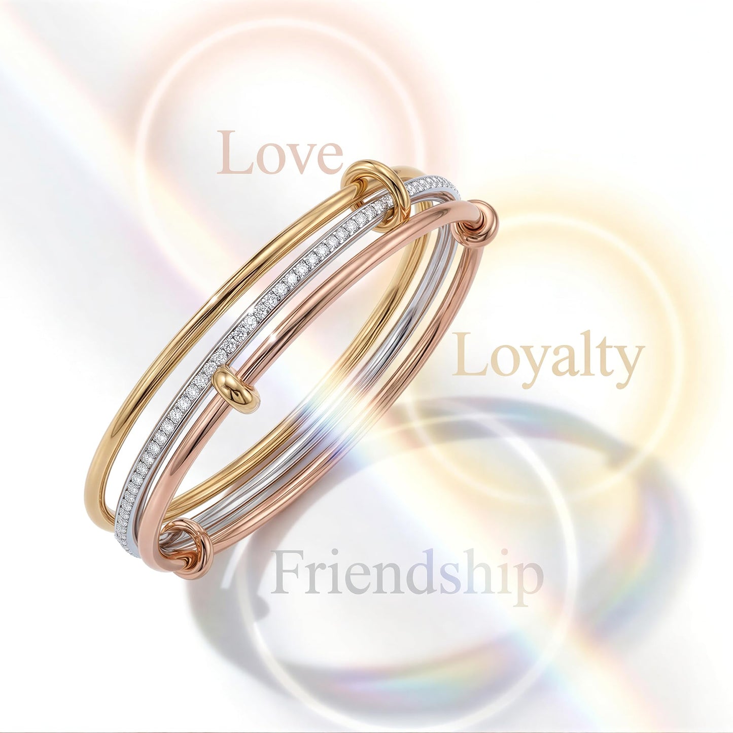 Musishiyu Gold Bracelets for Women Stacking Bangle - 18K Mixed Metal Tri-Color Rolling Interlocking Bands, Cubic Zirconia Fidget Anxiety Jewelry, Perfect Gifts for Mom Wife Grandma