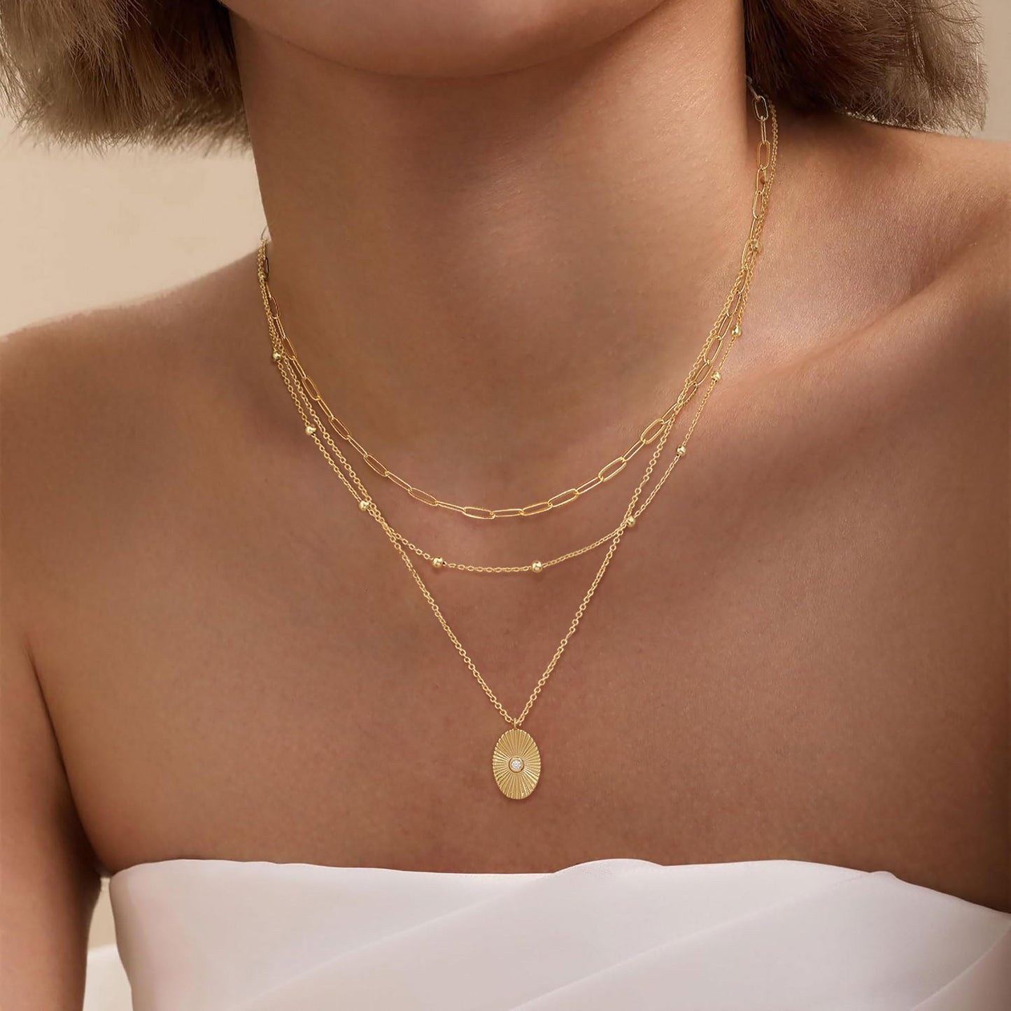 XIXINI Layered Gold Necklaces for Women, 14k Gold Plated Layering Paperclip Beaded Chain Necklace Set Dainty Gold Coin Pendant Necklace Stack Simple Gold Necklaces for Women Trendy Fashion Jewelry Set