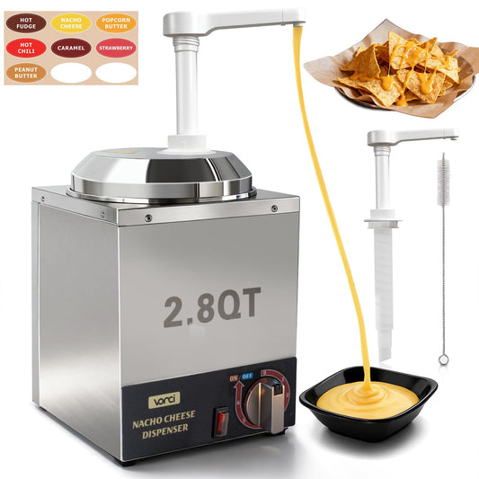 VONCI Nacho Cheese Dispenser, 2.8 Qt（2.5L） Nacho Cheese Warmer with Plastic Pump, Hot Fudge Dispenser with 6-Level Temperature Adjustment, Commercial Cheese Dispenser for Hot Fudge Cheese Caramel