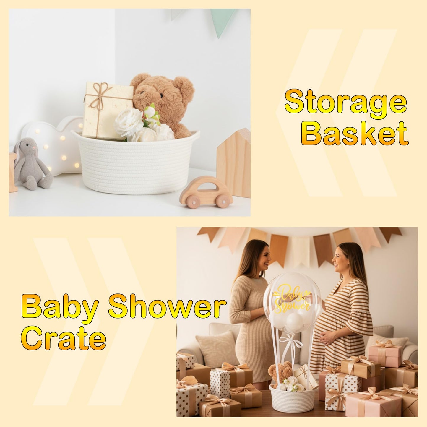 BrightRow DIY Hot Air Balloon Baby Shower Gift Basket Decoration Set Woven Basket Transparent Bobo and White Balloons Ribbon Balloon Stand Sticker Newborn Gift Wrapping Baby Shower Party Decor