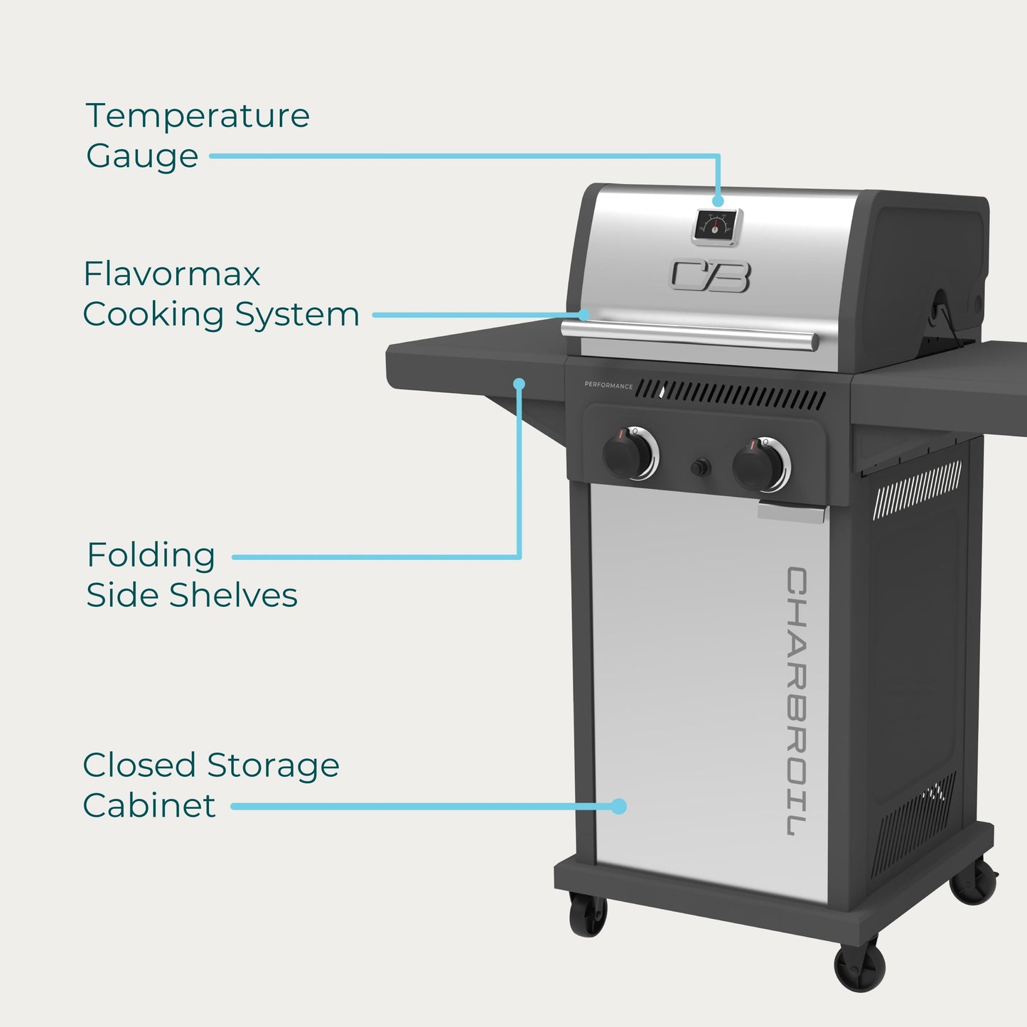 Charbroil Performance Series 2-Burner Gas Grill Cabinet, Stainless Steel - 463638125
