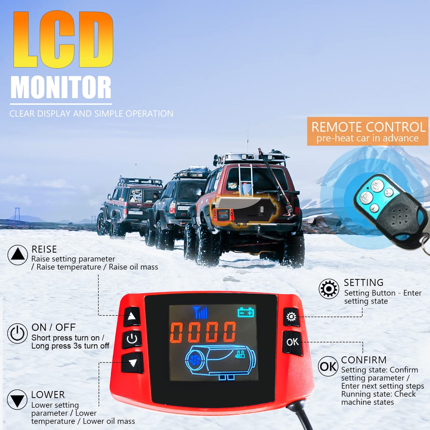 WAYSKA Diesel Heater 12V, 15L Tank, Diesel Air Heater 5KW, Muffler, Diesel Parking Heater with LCD Monitor & Remote Control for Trucks, Trailer, Boat and Motor-Home