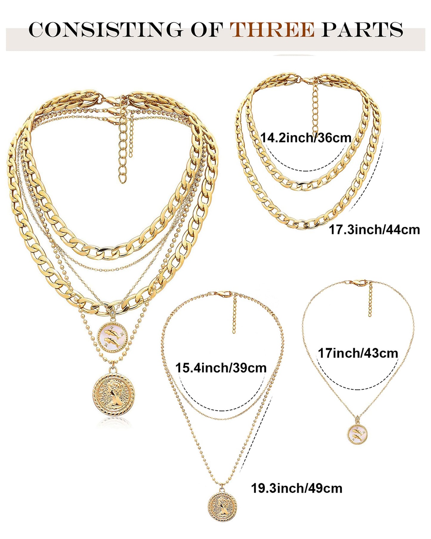MJartoria Gold Layered Necklaces for Women Trendy Retro Coin Pendant Necklace Dainty Chunky Chain Choker Necklaces for Jewelry Birthday Gifts (Gold, Zodiac-Pisces-3PCS Layered)