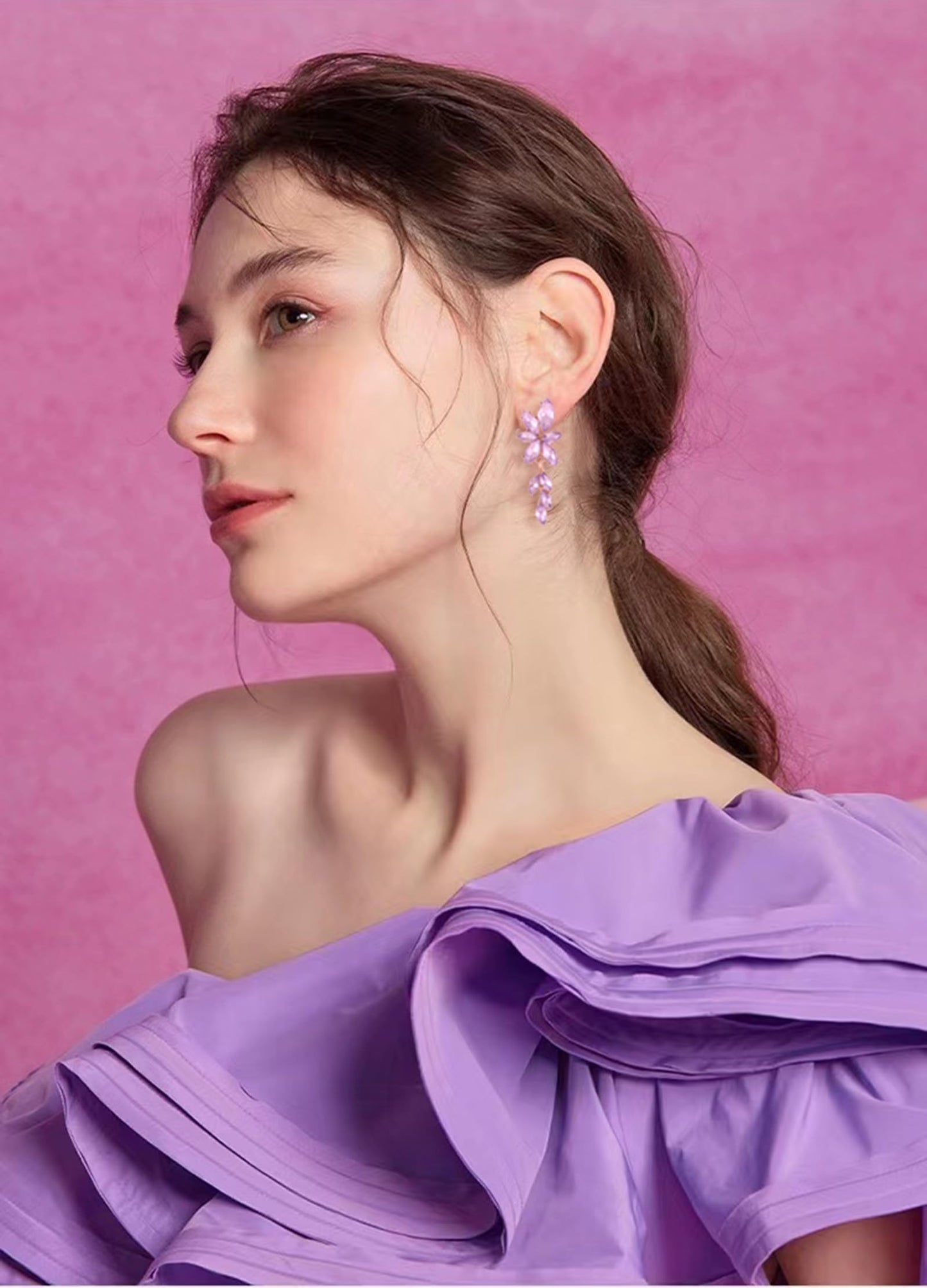ATIMIGO Elegant Light Purple Rhinestine Dangle Earrings Cluster Crystal Wedding Bridal Earrings for Brides Bridemaids Formal Prom Summer Drop Earrings for Women