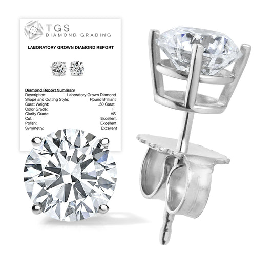 Certified 4.0 Carat Lab Grown Diamond Earrings in 14K White Gold, F/VS Quality, Premium Collection of Diamond Stud Earrings for Women and Men, Quality Studs Made in USA