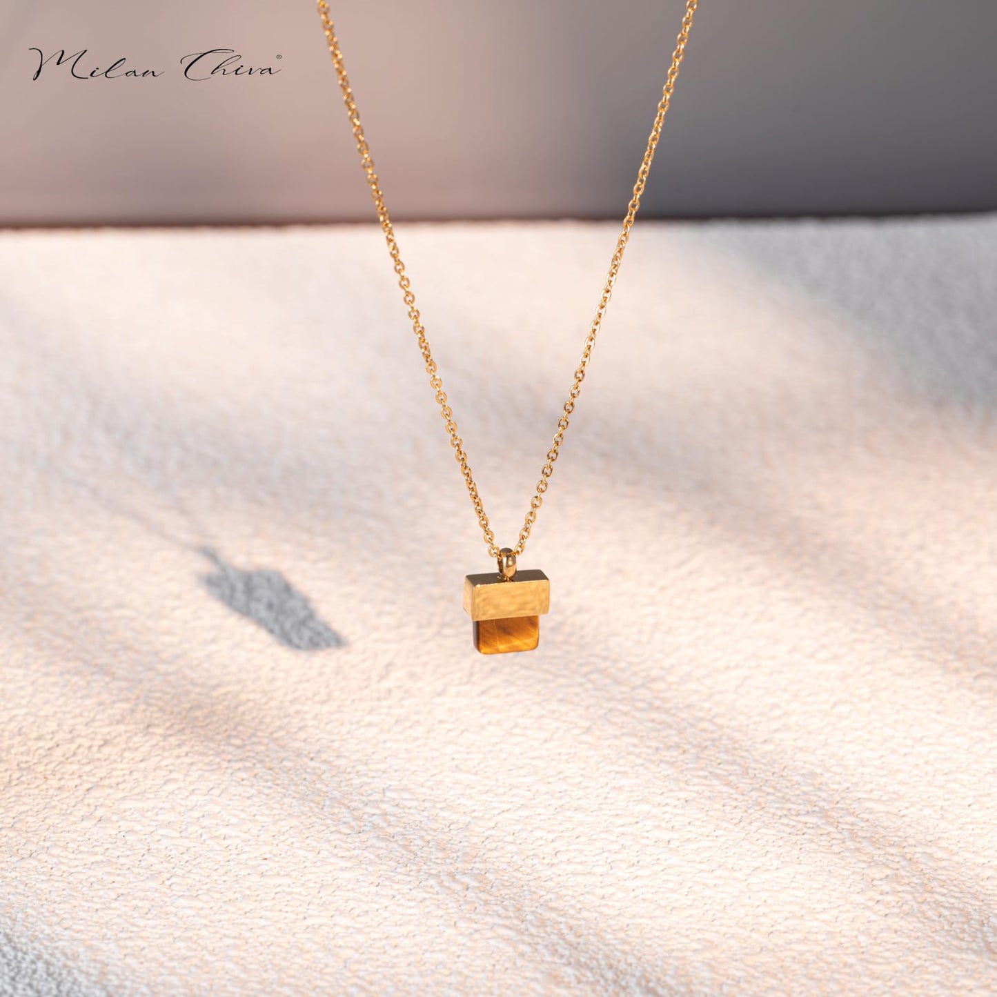 Milan Chiva 14K Gold Plated Brown Tigers Eye Stacked Necklace for Women, Dainty Trendy Non Tarnish Pendant Charm Necklaces Fashion Jewelry for Women Waterproof MNS-1005BR
