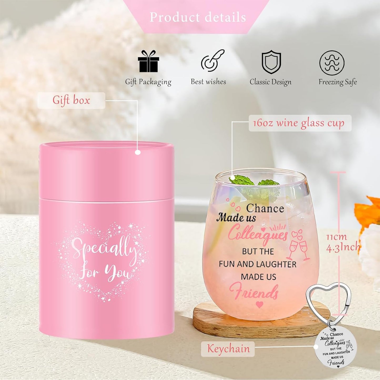 Yalucky Colleagues Iridescent Stemless Wine Glass Chance Made Us Colleagues Leaving Gifts for Coworkers Women Friends Personalised Leaving Thank You Retirement Gifts For Women 480ml (Colleague)