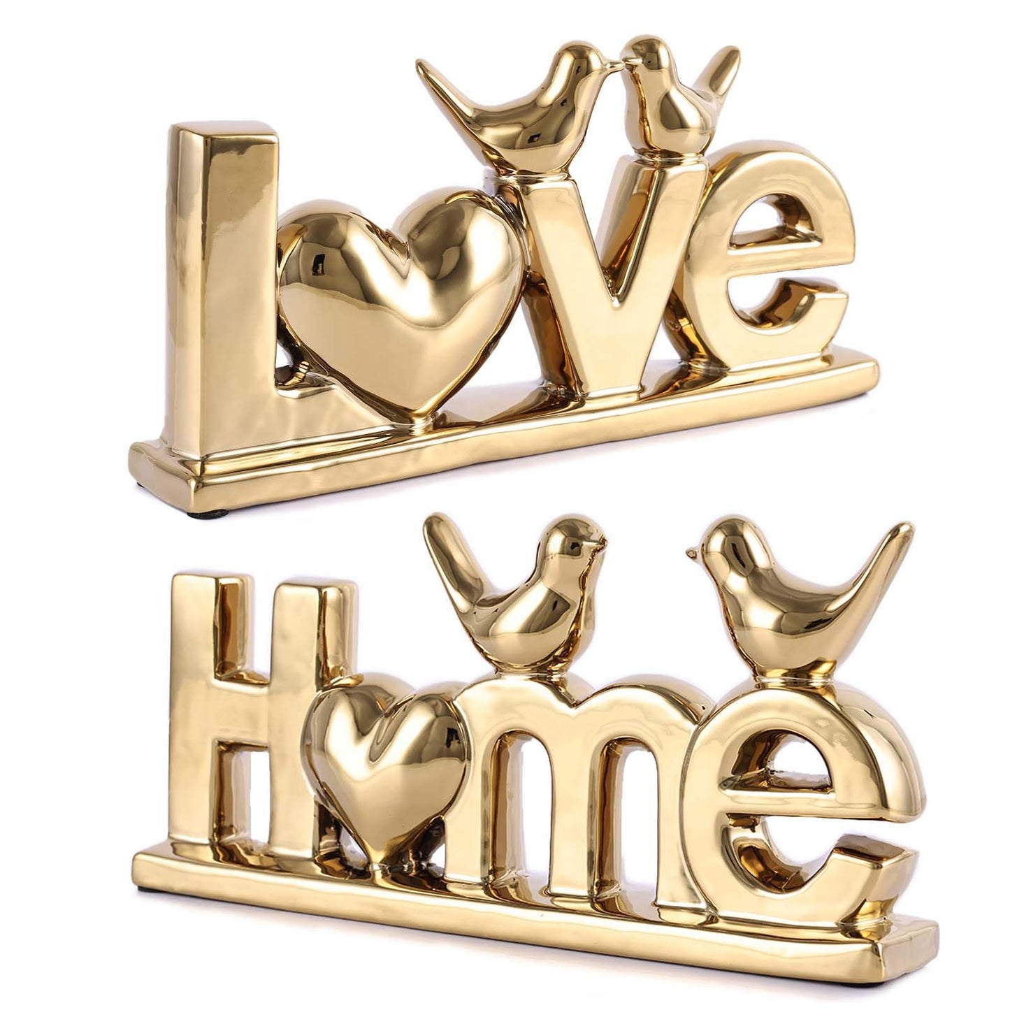 PlivBloom Love Sign Decor,Gold Room Decor Aesthetic, Knick Knack Shelf,Bird Decor, Boho Bookshelf,Abstract Statue,for Living Room,Bedroom, Contemporary Tv Stand Set of 2 (2, Gold Plated)