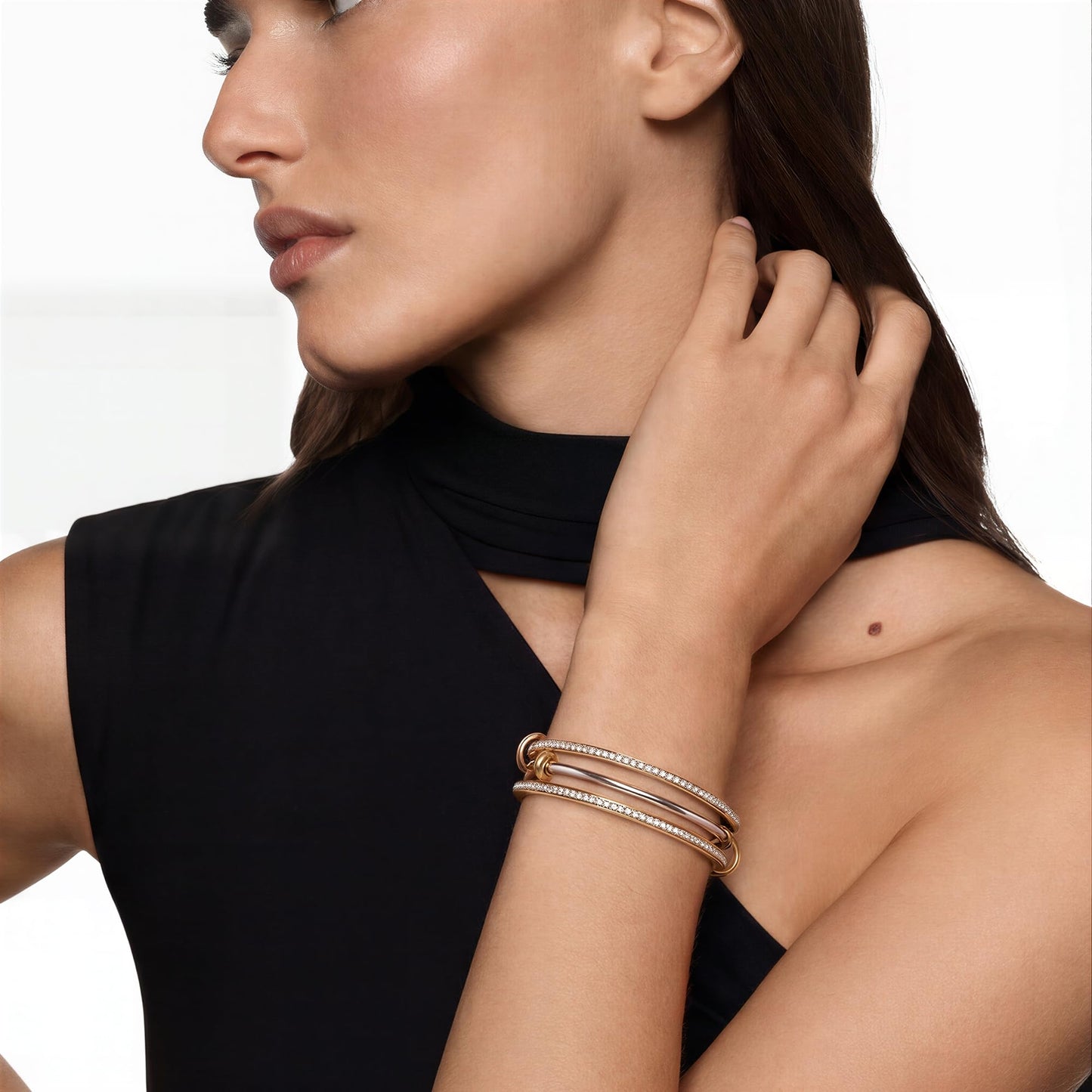 Musishiyu Gold Bracelets for Women Stacking Bangle - 18K Mixed Metal Tri-Color Rolling Interlocking Bands, Cubic Zirconia Fidget Anxiety Jewelry, Perfect Gifts for Mom Wife Grandma