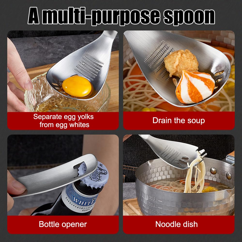 Multipurpose Grinding Spoon, 1/2PCS 5-In-1 Stainless Steel Slotted Spoon Cooking Grater Masher Spoons for Home Kitchen