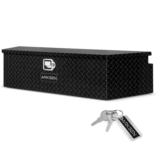 ARKSEN 49 Inch Aluminum Diamond Plate Trailer Tongue Box, Waterproof Under Truck Tool Box for Pick Up Truck Bed, RV Trailer, ATV with Lock and Keys - Black