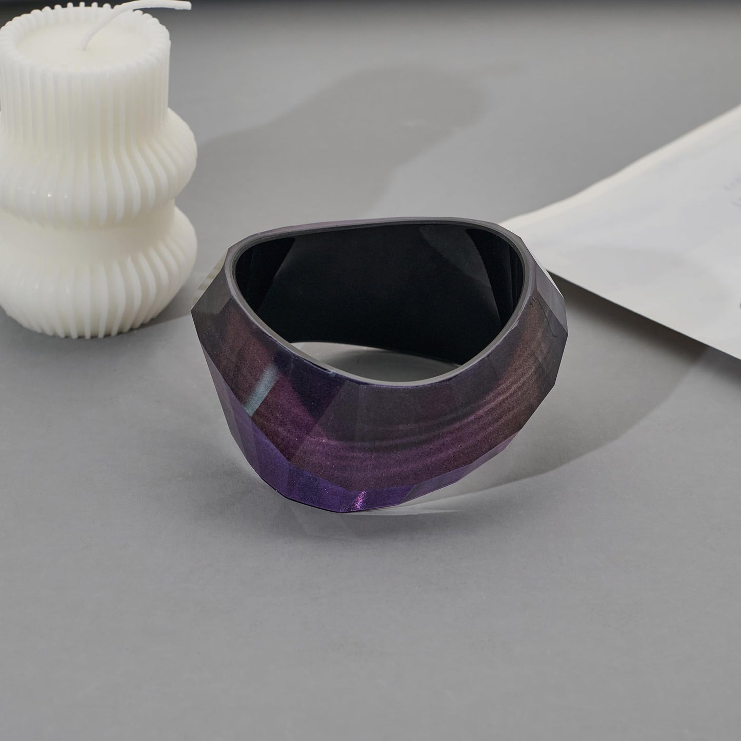 HUAYUNFANG Punk Chunky Acrylic Resin Bangle Bracelet for Women Purple Wide Irregular Geometric Acrylic Bracelets Bold Statement Bracelet Jewelry