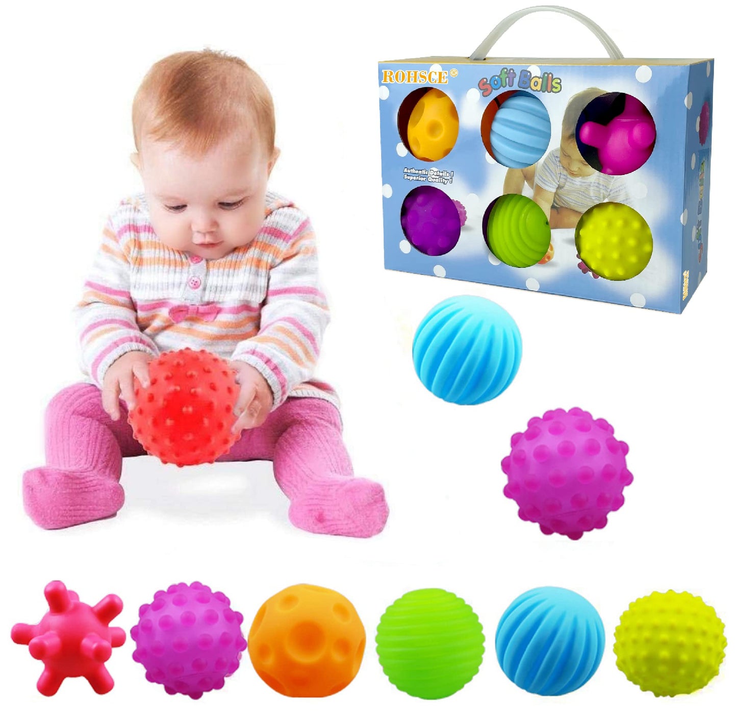 ROHSCE Sensory Balls for Baby Sensory Baby Toys 6 to 12 Months for Toddlers 1-3, Sensory Turtle Toy with Sensory Balls, Montessori Toys for Babies 6-12 Months Infant 0-6 Months (12 Pack)