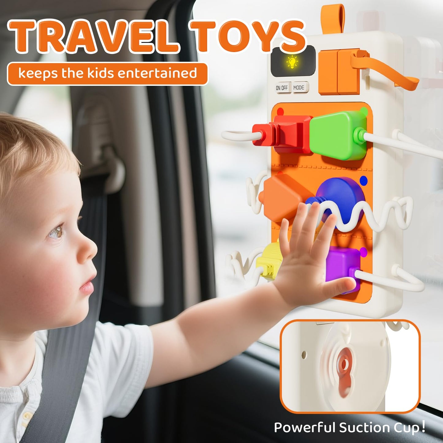 Aprilwolf 9 PCS Sensory Plug Outlet for Toddlers 2-3, Power Strip Montessori Toys for 18+ Months, Busy Board with Light & Sounds, Airplane Car Travel Toys Gift for Baby