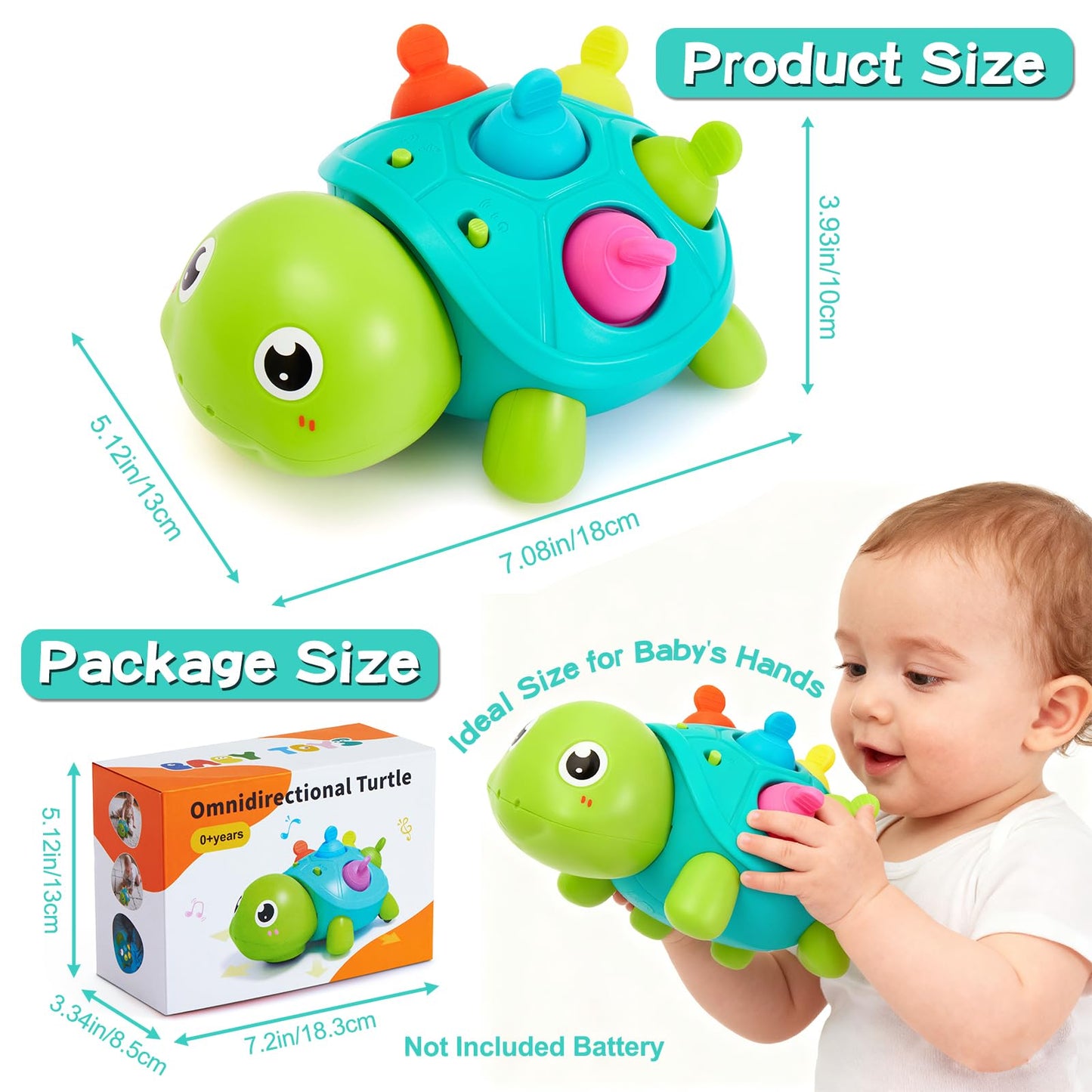 Baby Crawling Turtle Toy 6 9 12 18 Months, Infant Tummy Time Sensory Musical Teething Toys, Toddler Walking Learning Motor Skill Development for 1 2 3 Year Old Boy Girl Birthday Gift