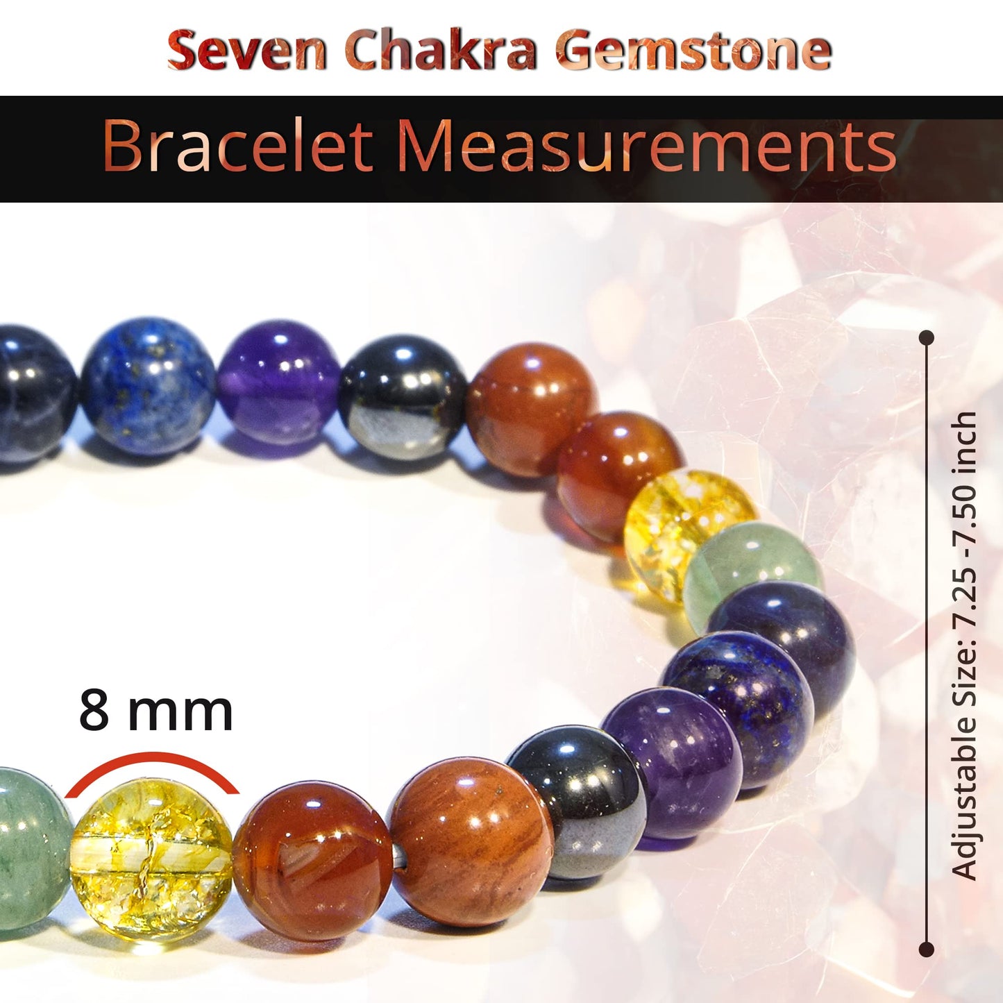 ANAYA AGATE 7 Chakra Bracelet, Natural Healing Crystal Bracelet for Women, Men, 8mm Round Beaded Bracelet for Spiritual Healing, Protection, Positive Energy, Elastic Adjustable Gemstone Bead Bracelet