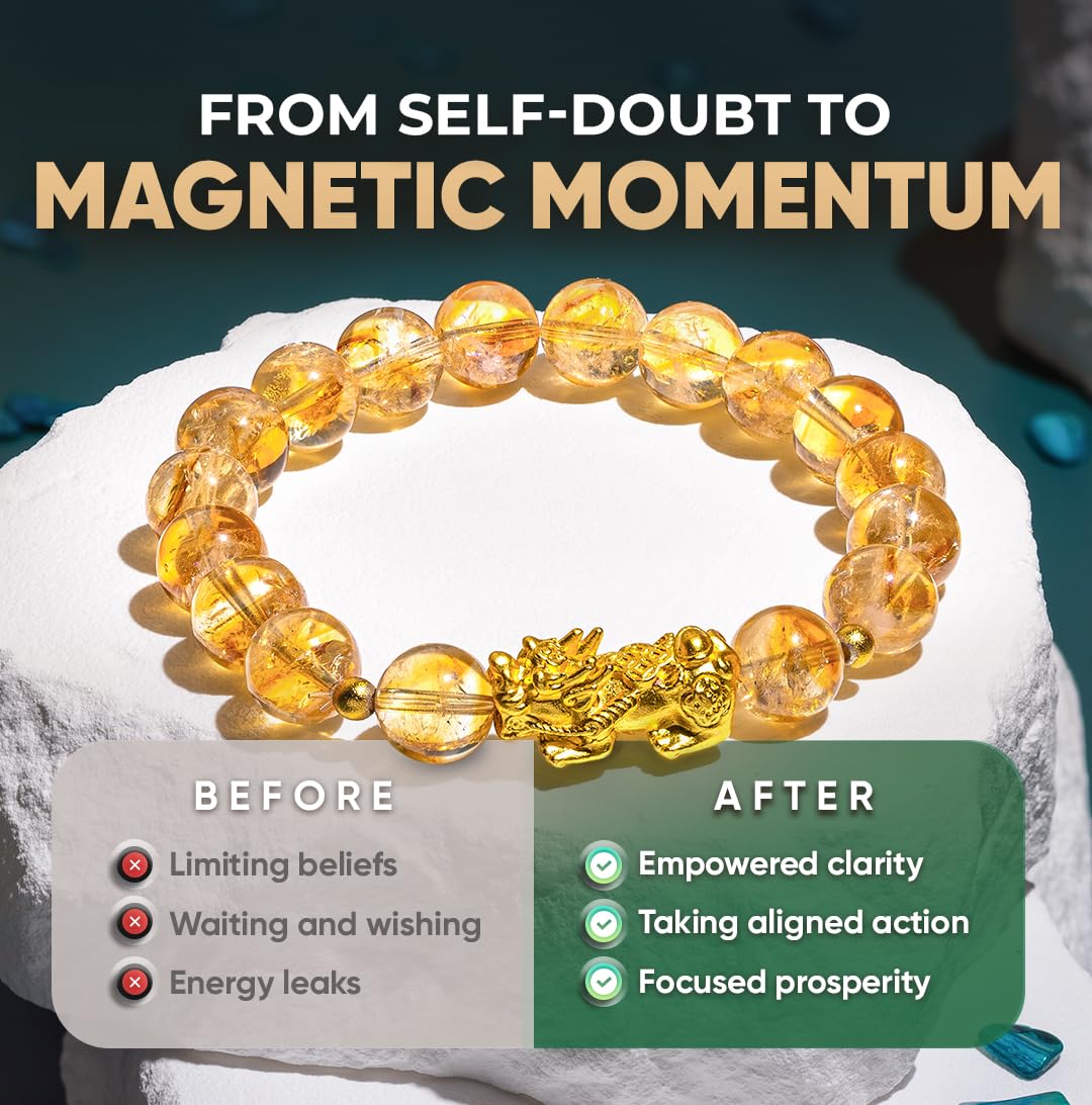Conscious Items The Ultimate Wealth Bracelet, Citrine Crystal & Pixiu Bracelet for Prosperity & Protection, Abundance Manifesting Bracelets with Prosperity Stone, Wealth Amulet for Men & Women