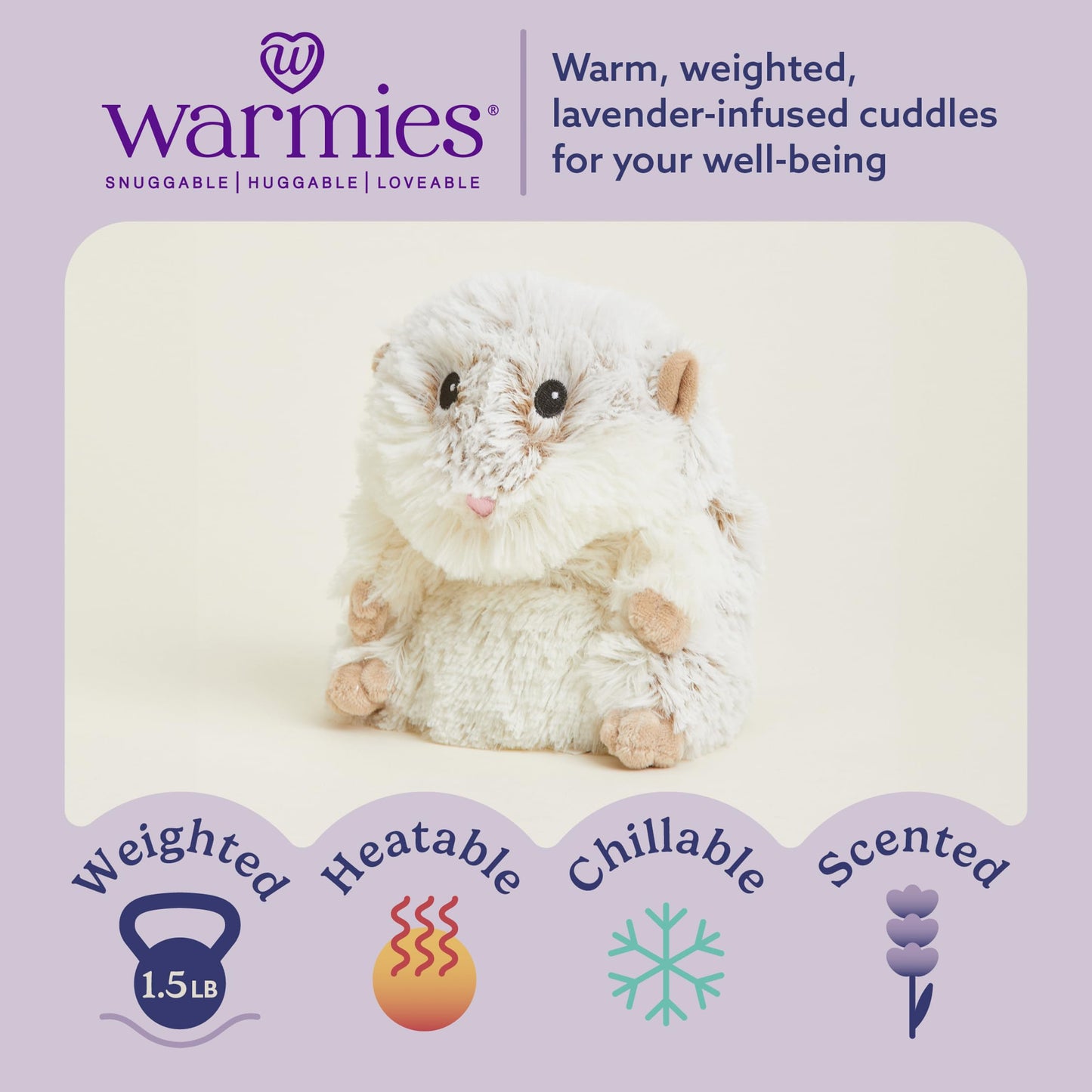 warmies Microwavable & Weighted Stuffed Animals, Hamster - Heated Stuffed Animal Plushie for Warmth & Comfort - Cute Soft Plush Toys for Adults & Children (Boys, Girls, Babies & Toddlers)
